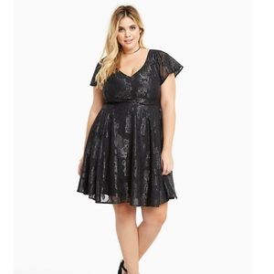 LUREX FLORAL PRINT CHIFFON SKATER DRESS